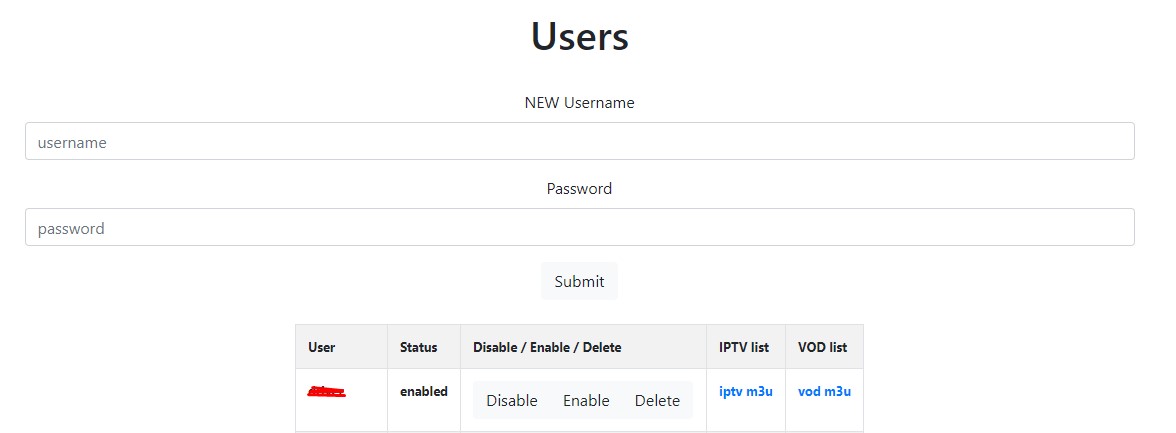 Tvheadend php user panel.