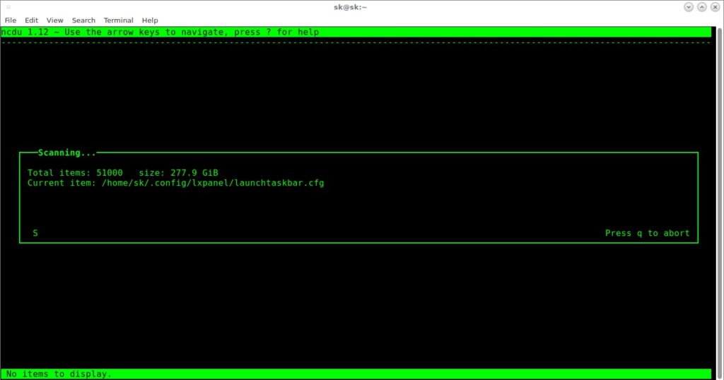Linux komandos 2 ncdu programa kuri patikrina vieta kompiuteryje linux